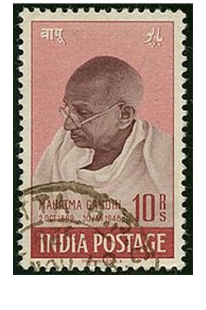 portrait of ghandi on stamp